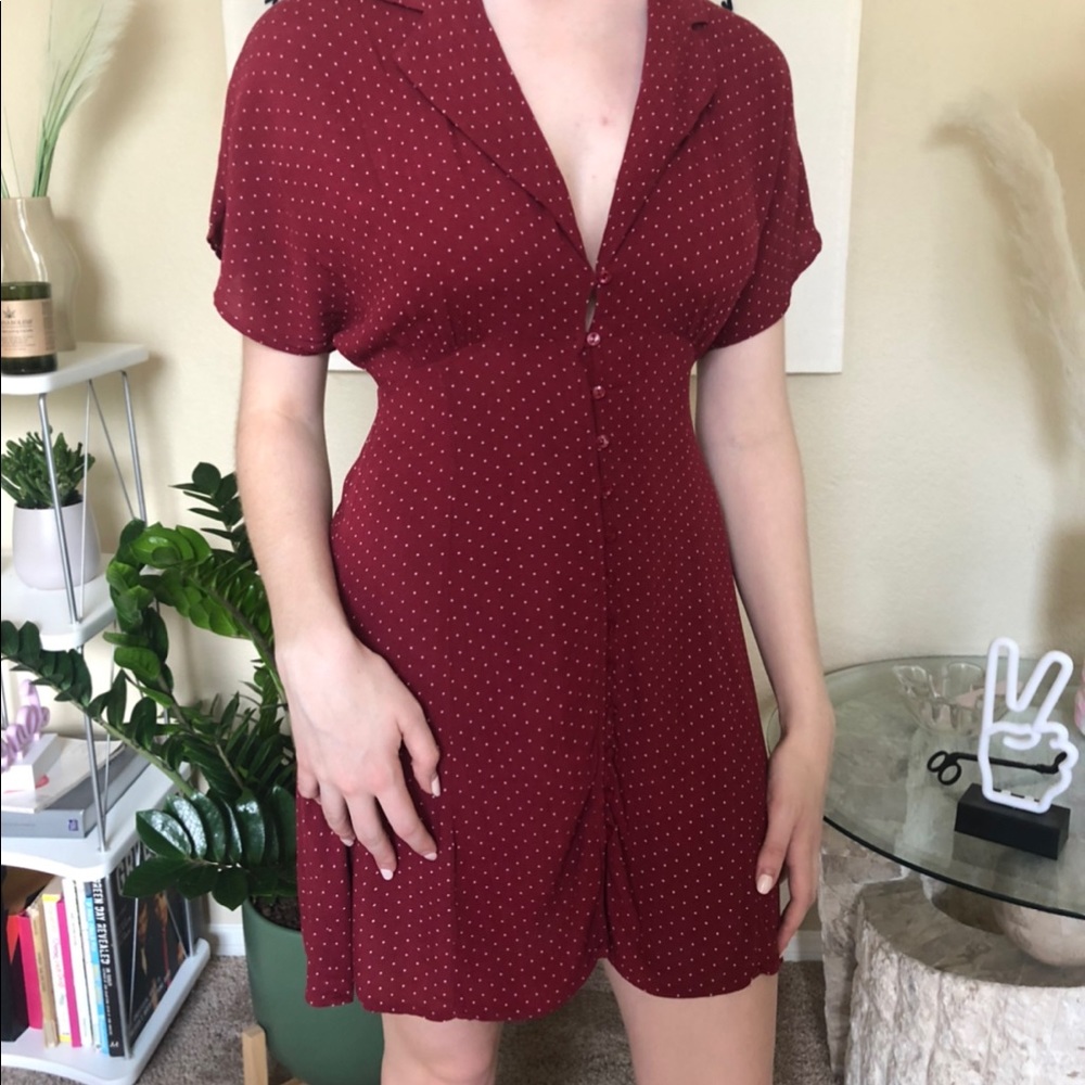 Burgundy Polka Dot Button Front Mini Dress Forever 21 Small